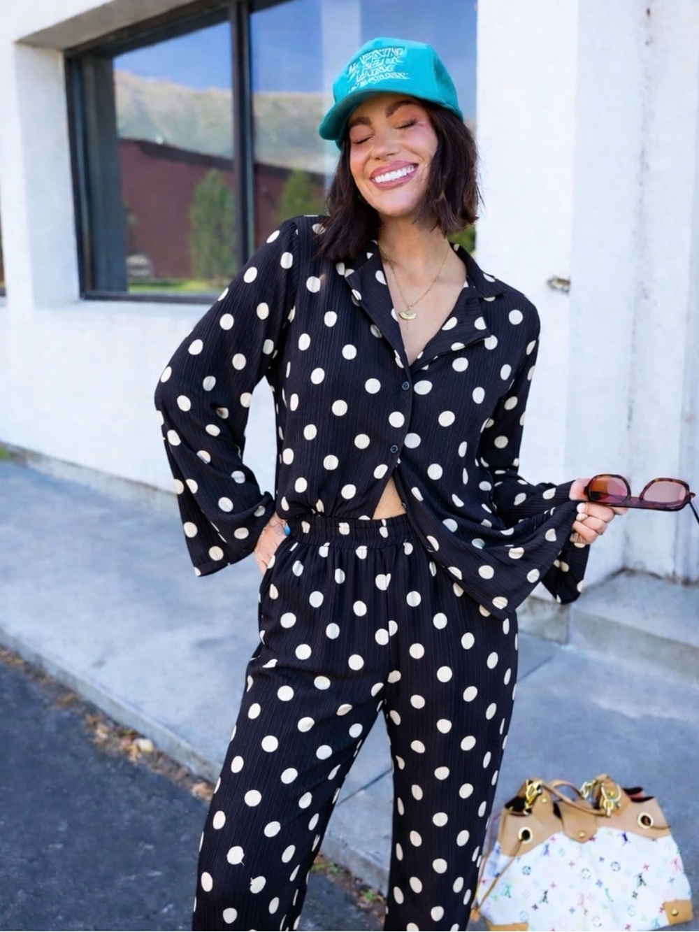 Dressed in LaLa Polka Dot Ribbed Satin Set Size Medium